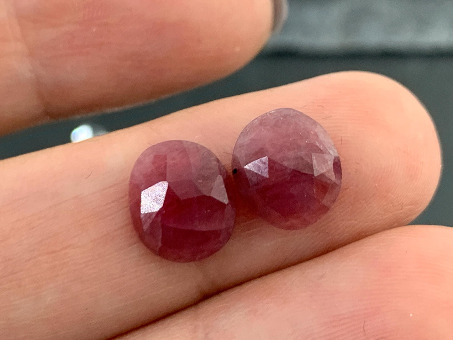 Faceted Ruby pair 8x9x3mm cabochon