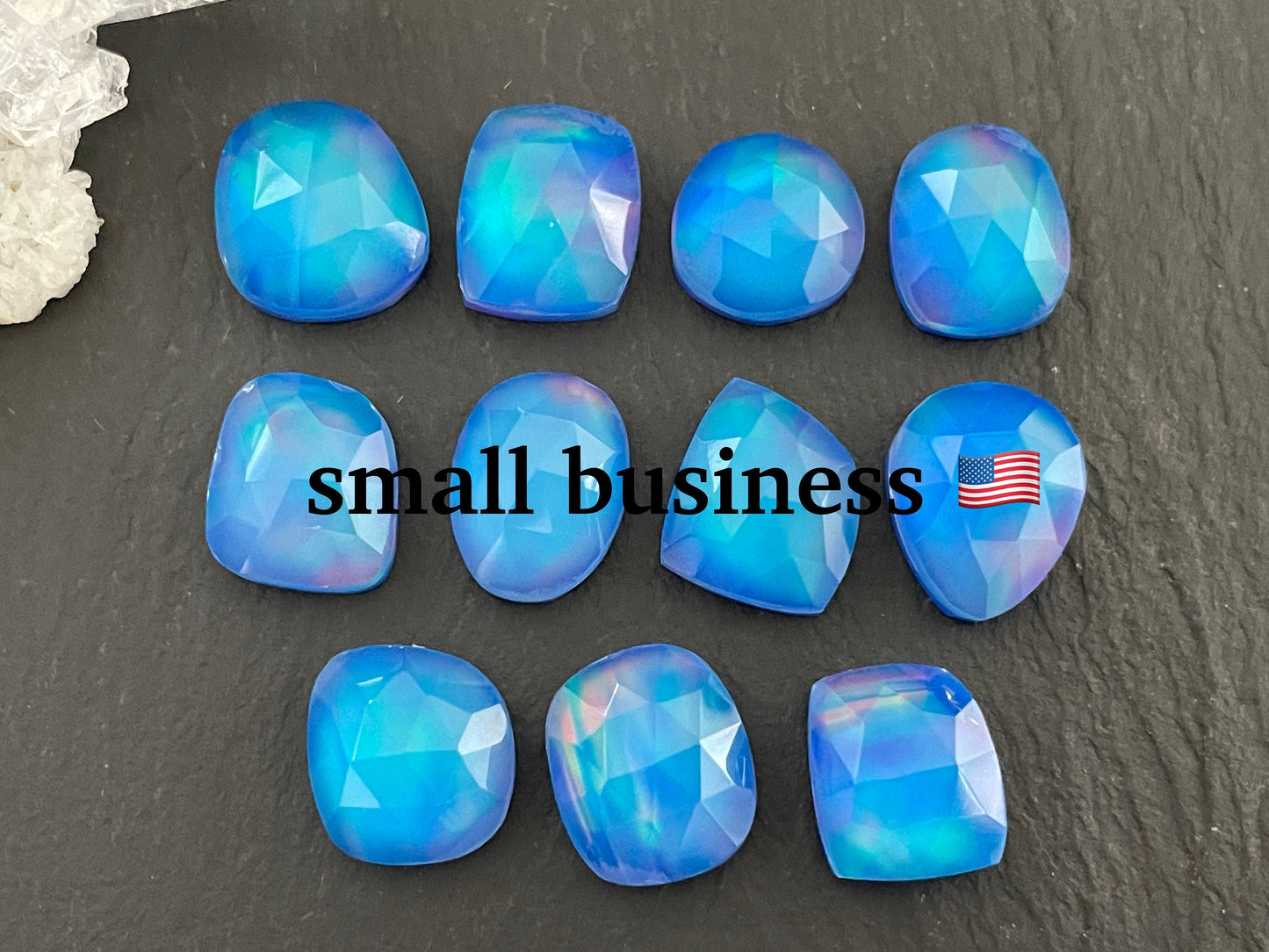 Faceted Aurora Opal 11-12mm long cabochon - Doublet cabochons