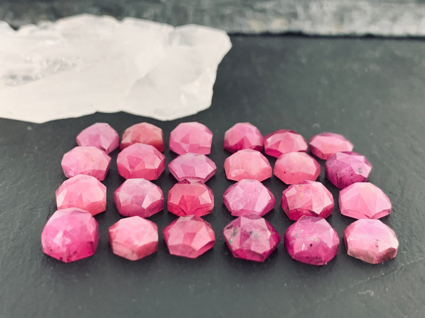 Faceted Pink Sapphire hexagon 6mm cabochon