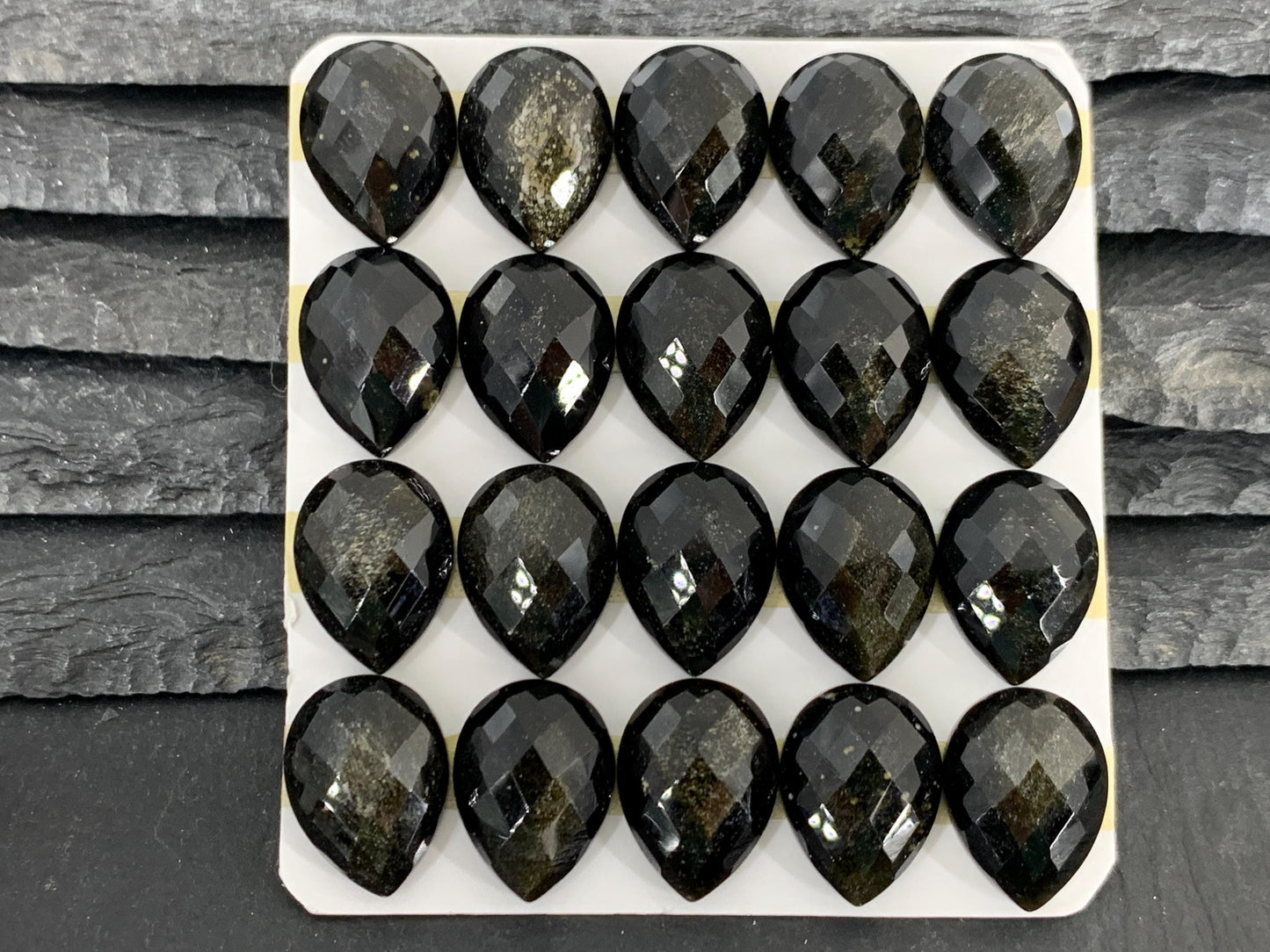 Faceted Gold Obsidian pear 12x16mm cabochon