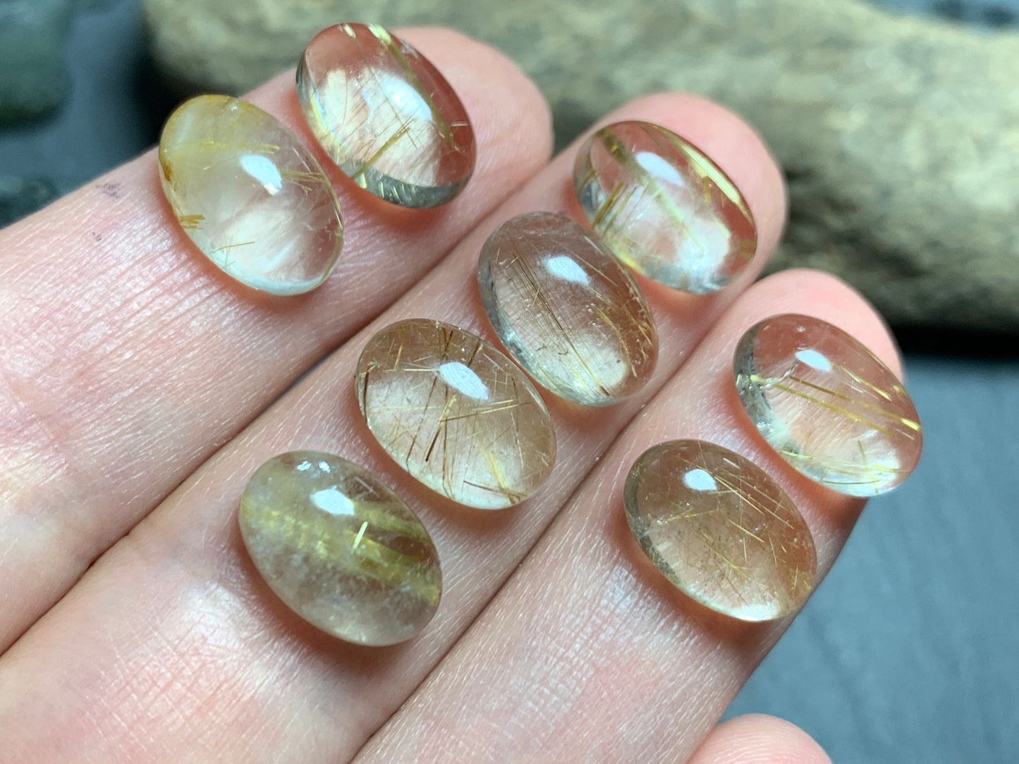 Gold Rutilated Quartz oval 8x12mm cabochon - Calibrated cabochons