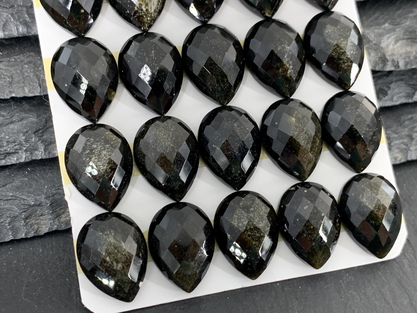 Faceted Gold Obsidian pear 12x16mm cabochon
