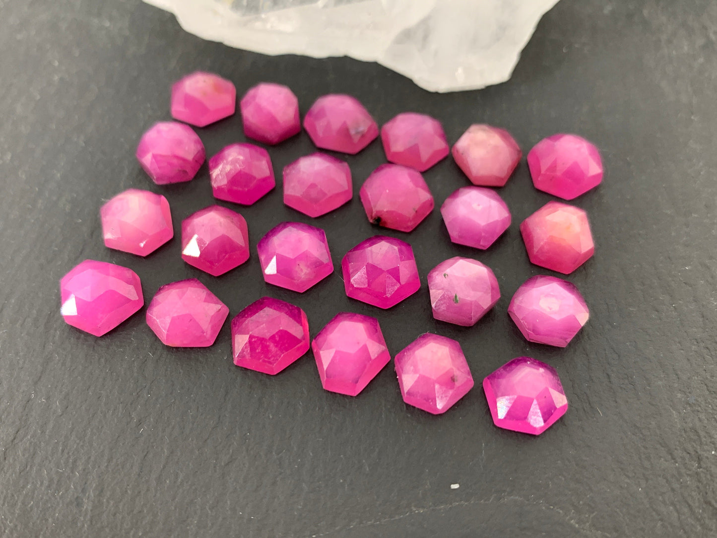 Faceted Pink Sapphire hexagon 7x8mm cabochon