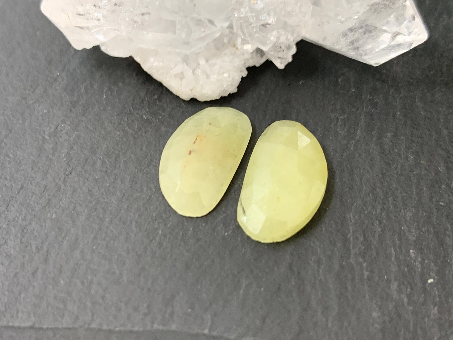 Faceted Yellow Sapphire pair 8x15x3mm cabochon