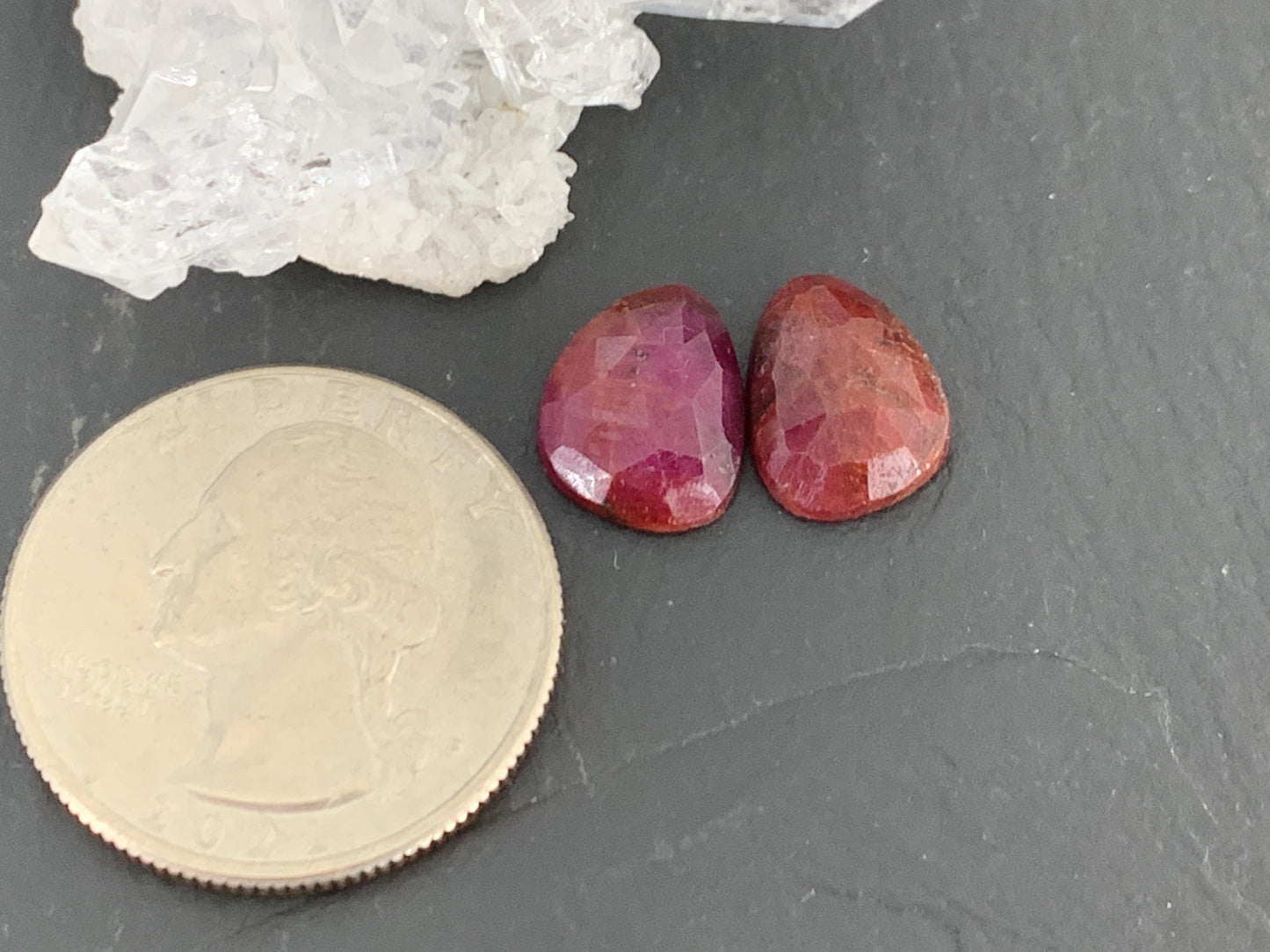 Faceted Ruby pair 9x12x3.5mm cabochon