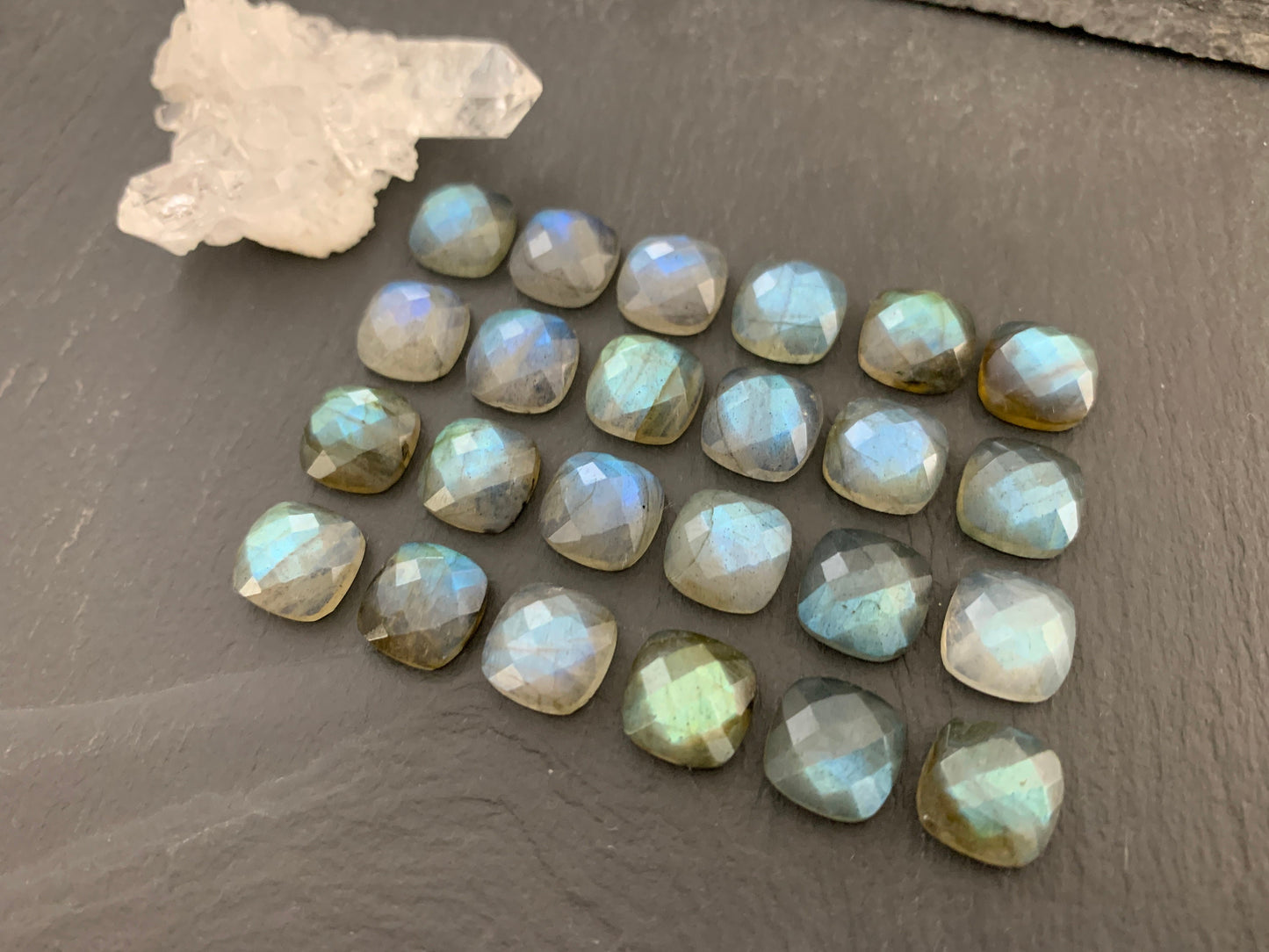 Faceted Labradorite square 10mm cabochon