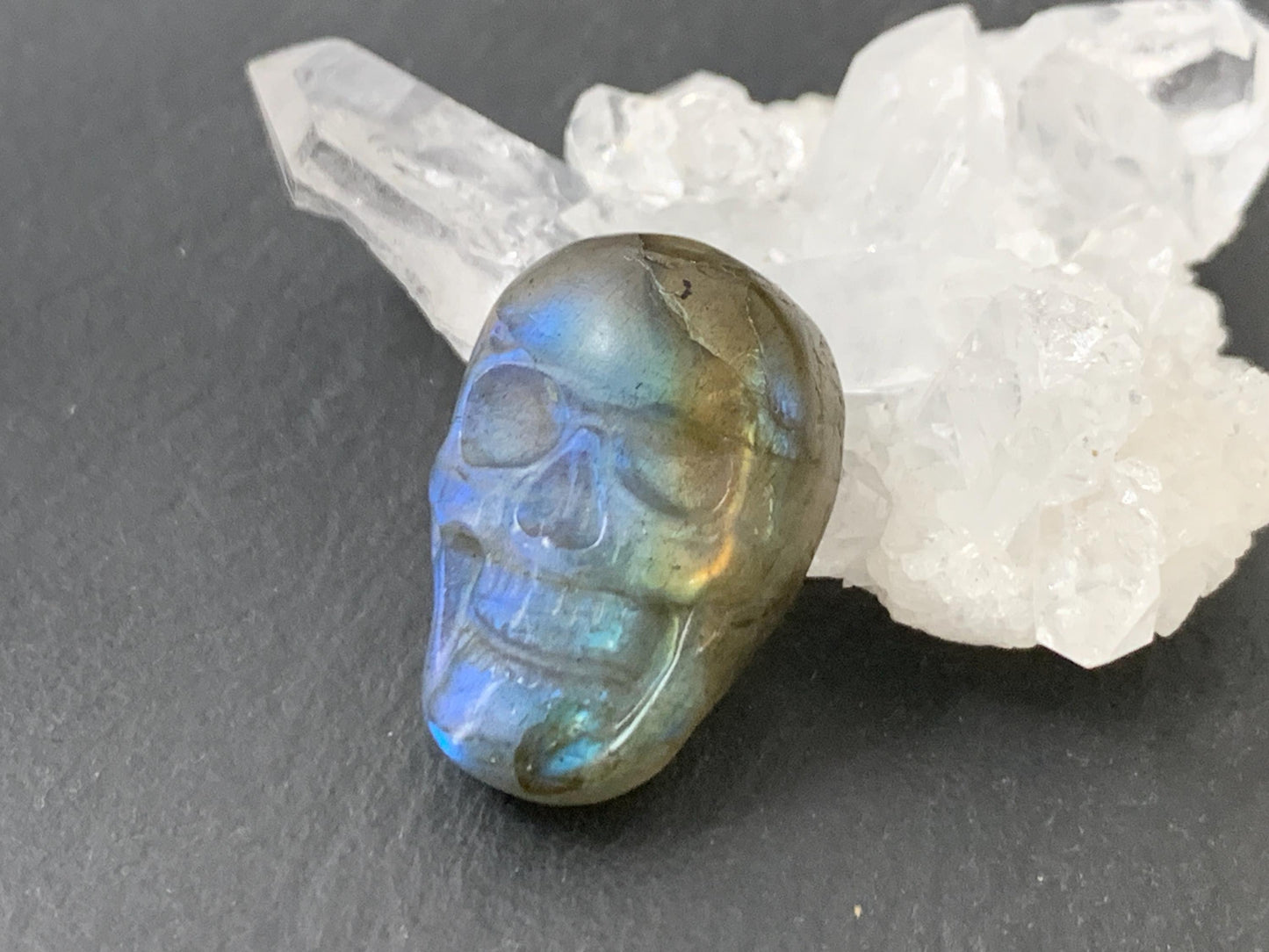 Labradorite Skull Cabochon 15x21mm - Natural Green Gemstone Flat Back Carving