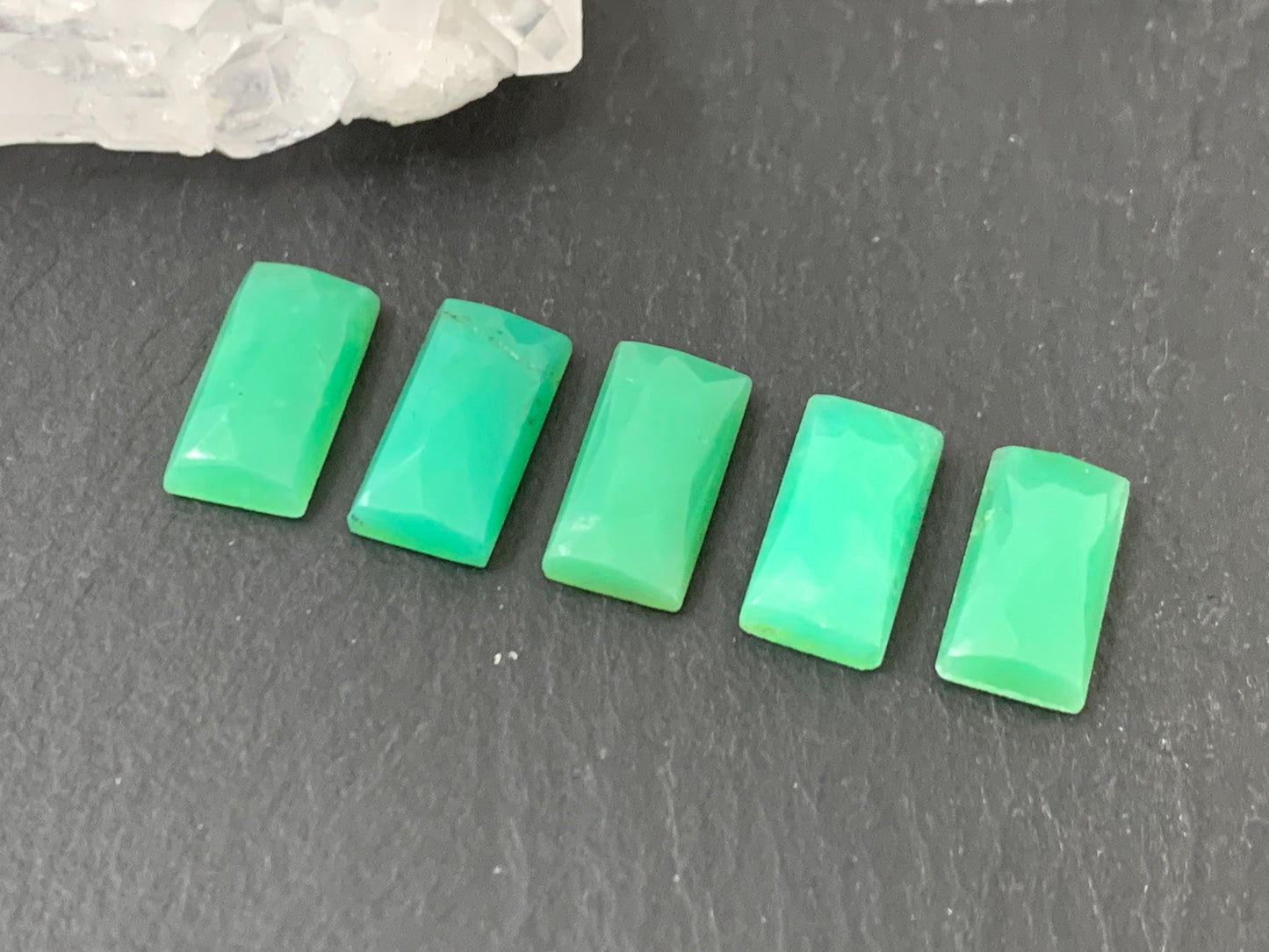 Faceted Chrysoprase Cabochon 6x12mm - Natural Green Faceted Stone Rectangle Cut Gem