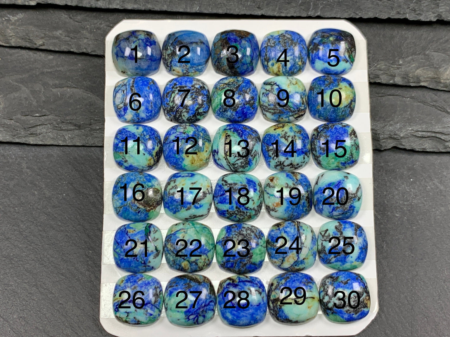 Azurite square cushion 12x12mm cabochon - Calibrated cabochons