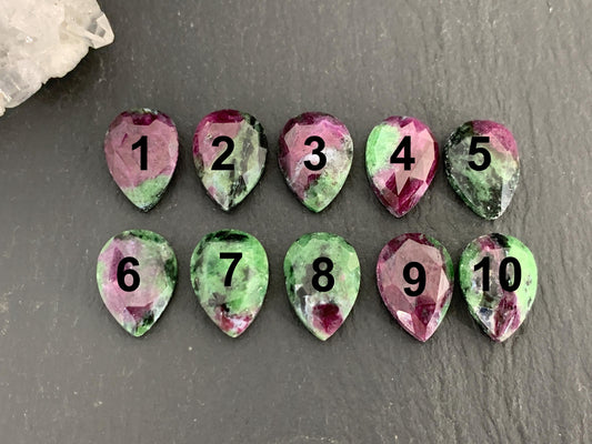 Faceted Ruby Zoisite 10x14mm cabochon.