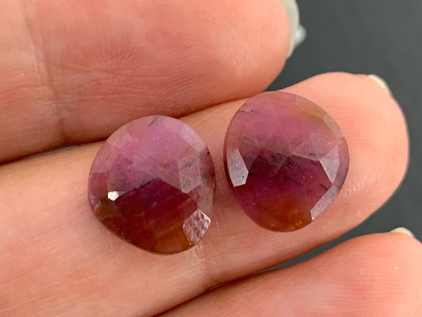 Faceted Ruby pair 11x11x3mm cabochon