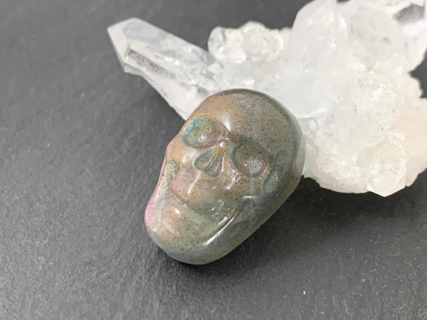 Labradorite Skull Cabochon 14x21mm - Natural Green Stone Flat Back Gemstone