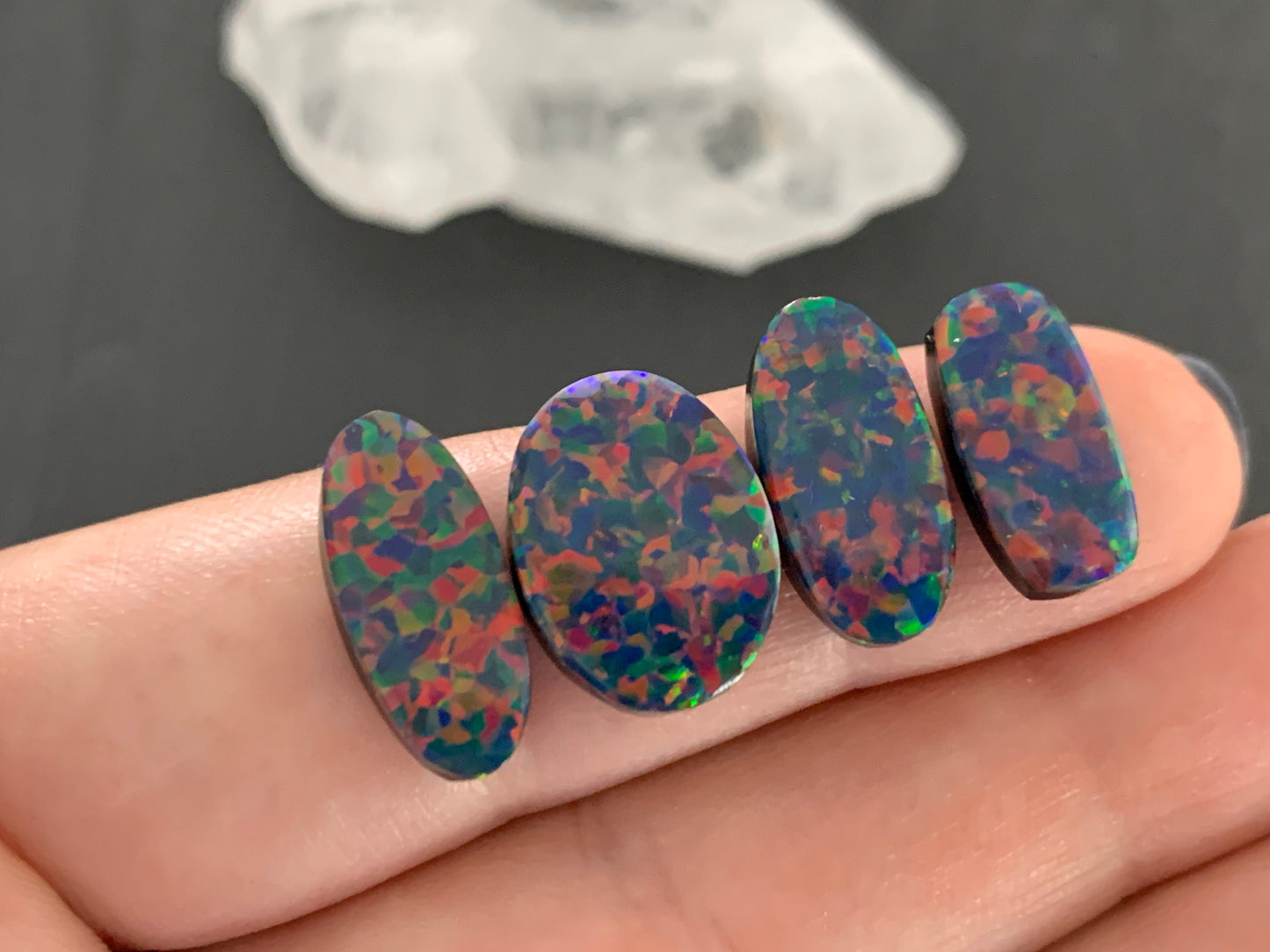 Aurora Opal oval 15-17mm long oval cabochon - Doublet cabochons