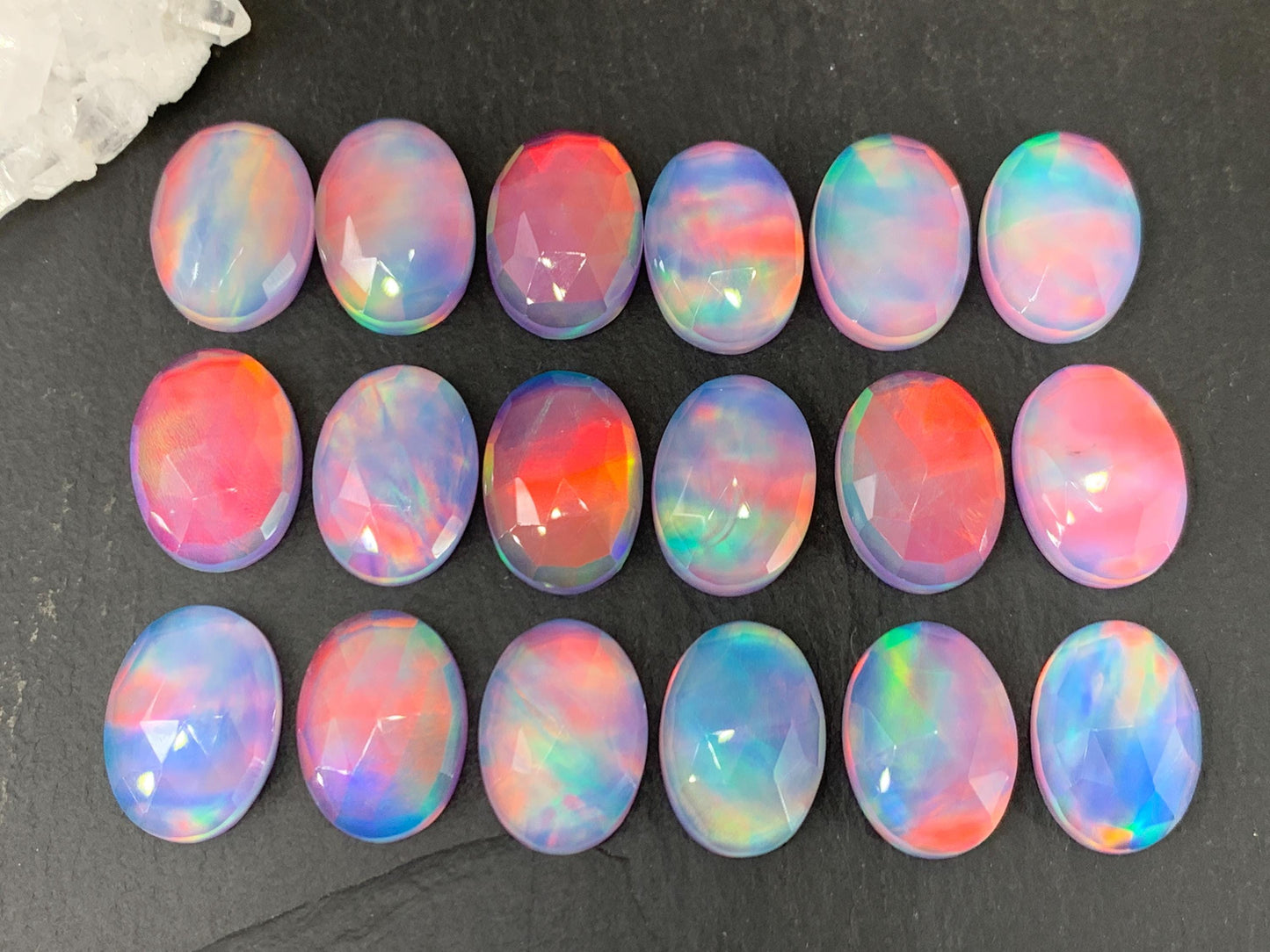 Faceted Aurora Opal Cabochon Oval 13x18mm Synthetic Opal Doublet Gemstone