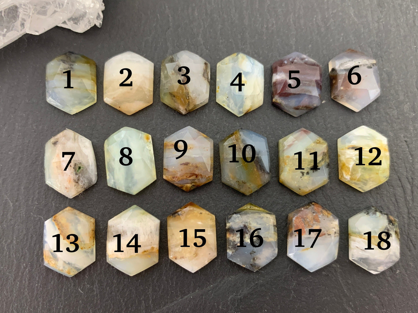 Faceted Peruvian Opal Long hexagon 10x14mm cabochon