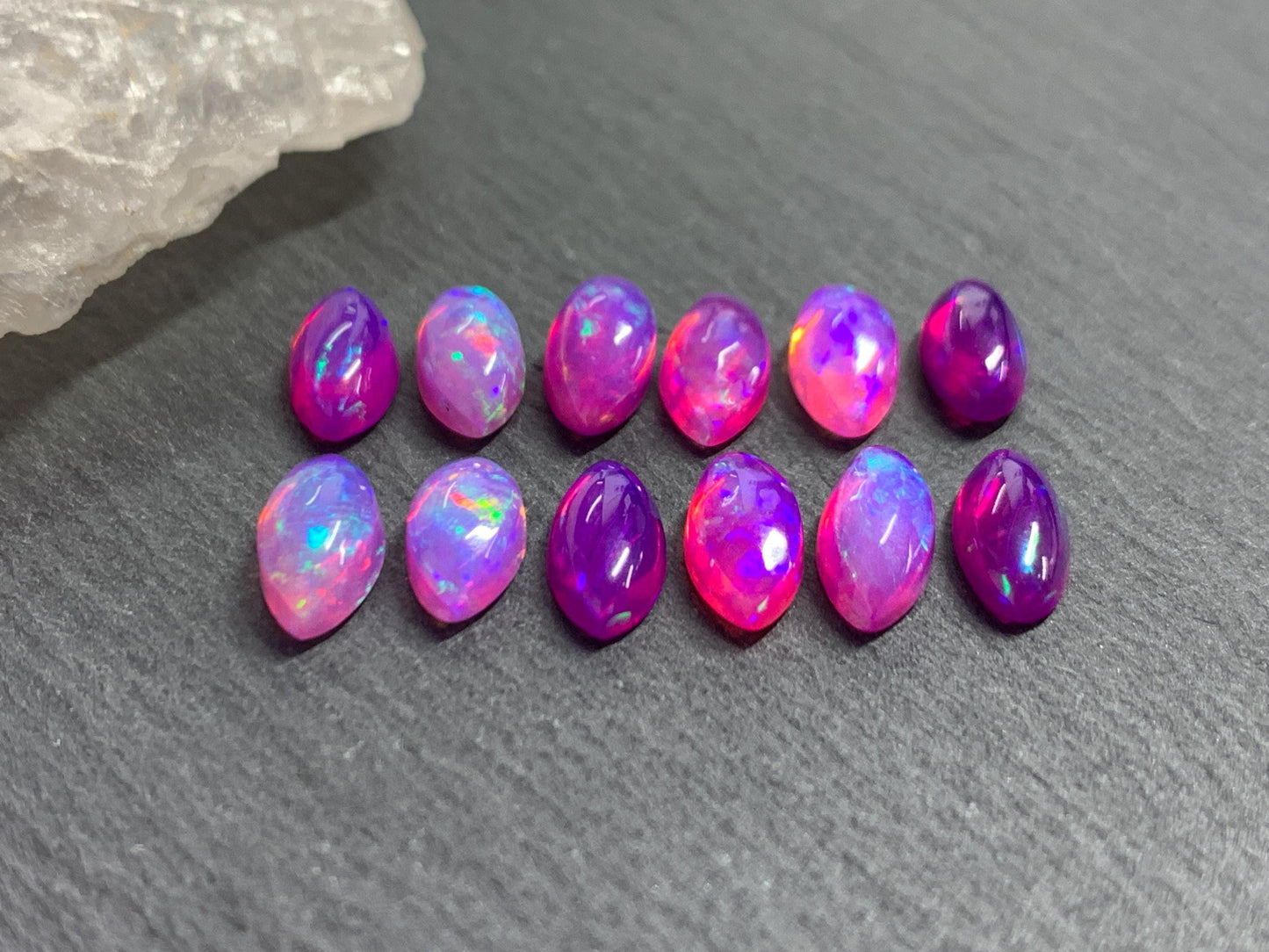 Ethiopian Opal marquise 5x10mm cabochon - Natural Opal smoked to purple color
