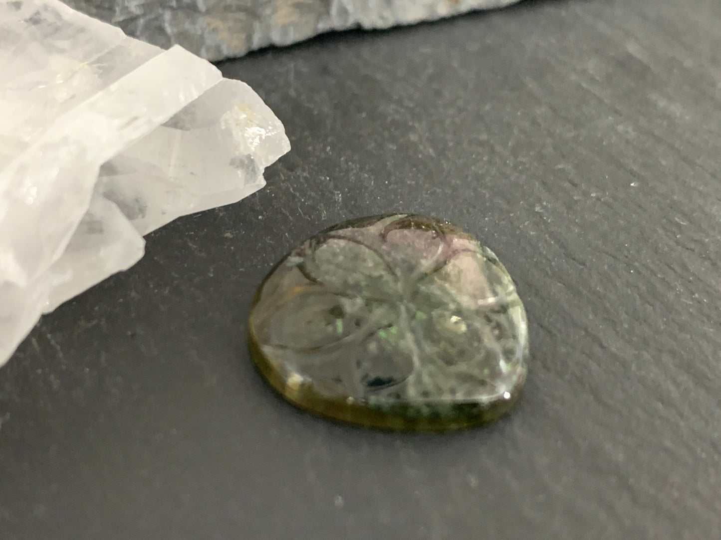 Carved Tourmaline 18x17x3mm cabochon