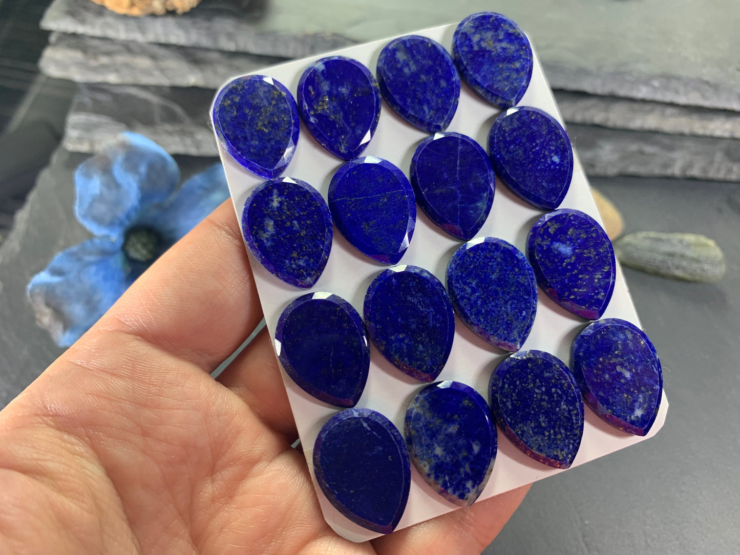 Flat Lapis Lazuli pear 15x20mm cabochon - Calibrated cabochons