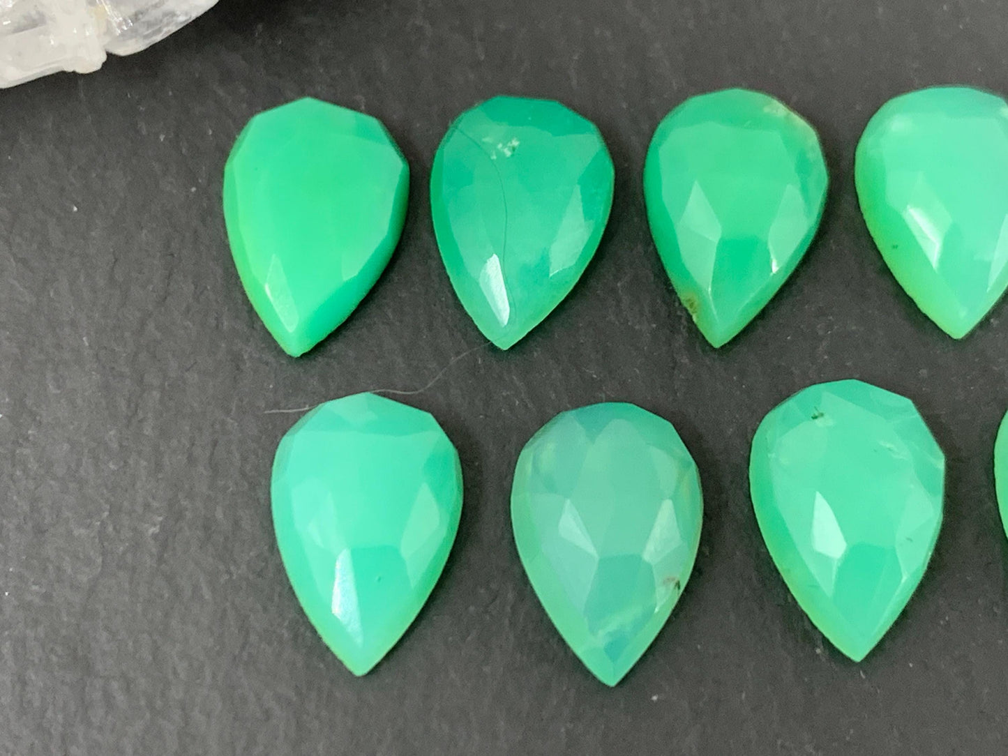 Faceted Chrysoprase Cabochon - 8x12mm Pear Shape Gemstone | Rose Cut Stone, Semi Precious