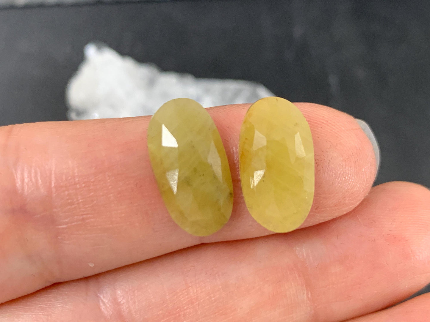 Faceted Yellow Sapphire pair 8x15x4mm cabochon