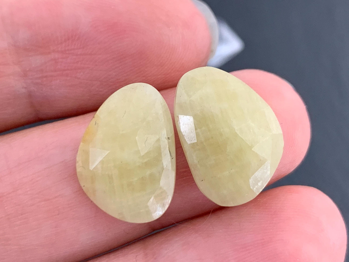 Faceted Yellow Sapphire pair 11x16x4mm cabochon