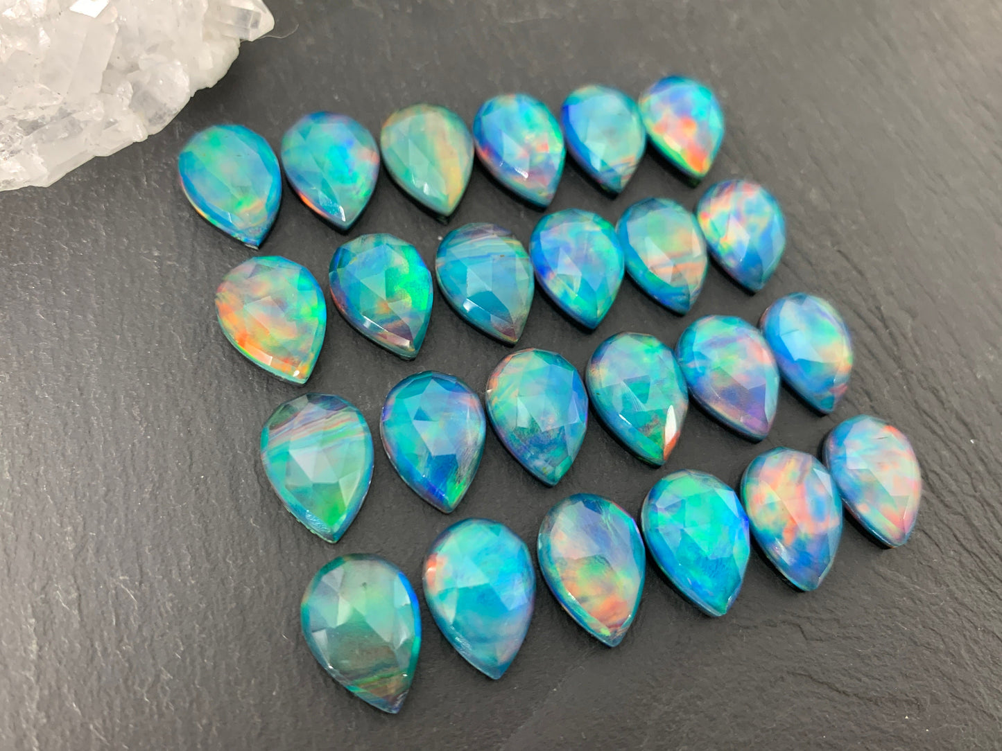 Faceted Aurora Opal pear 10x14mm cabochons - Doublet cabochon