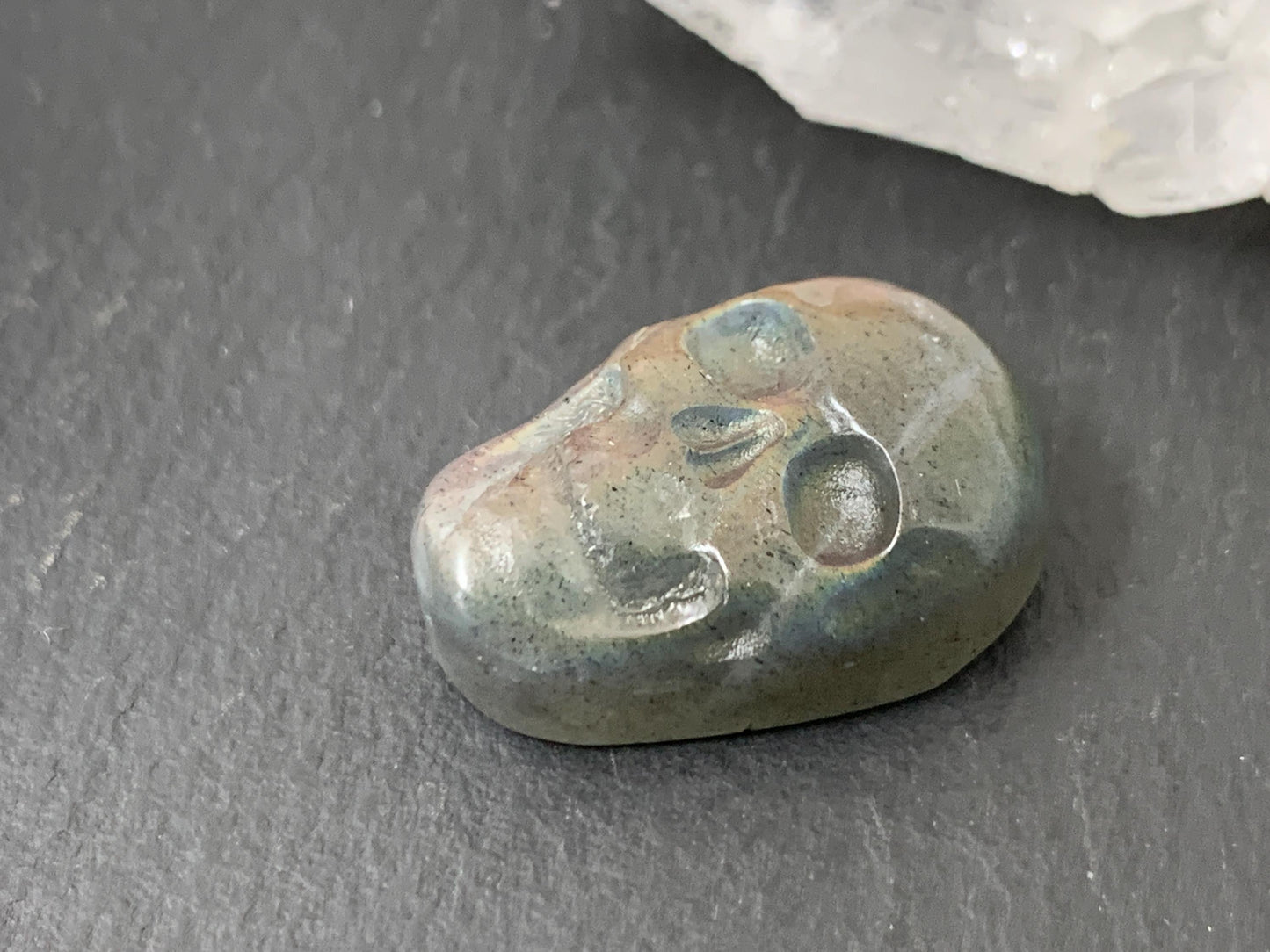 Labradorite Skull Cabochon 14x21mm - Natural Green Stone Flat Back Gemstone