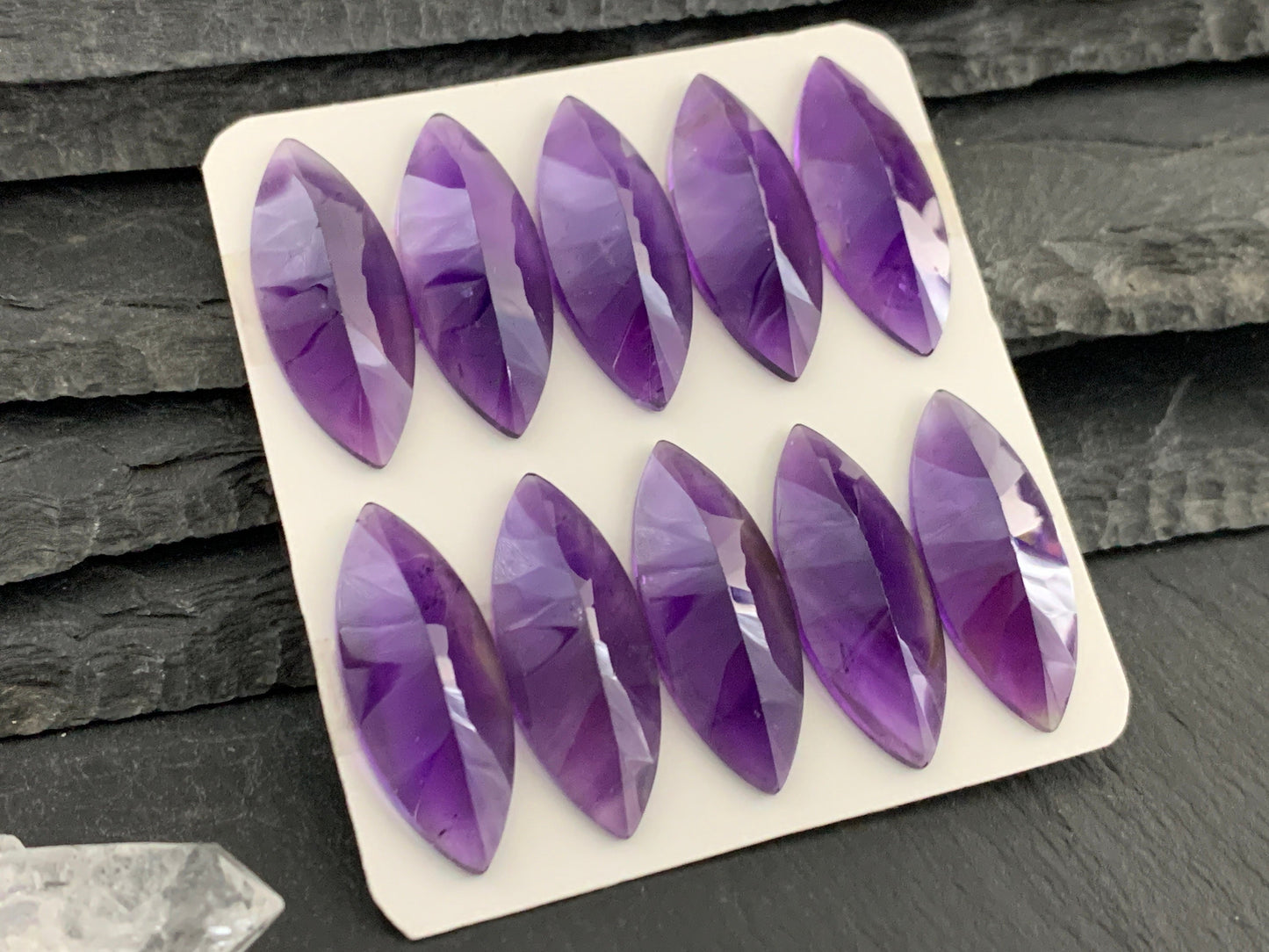 Faceted Amethyst Marquise 12x30mm Cabochon - Natural Purple Gemstone Stone