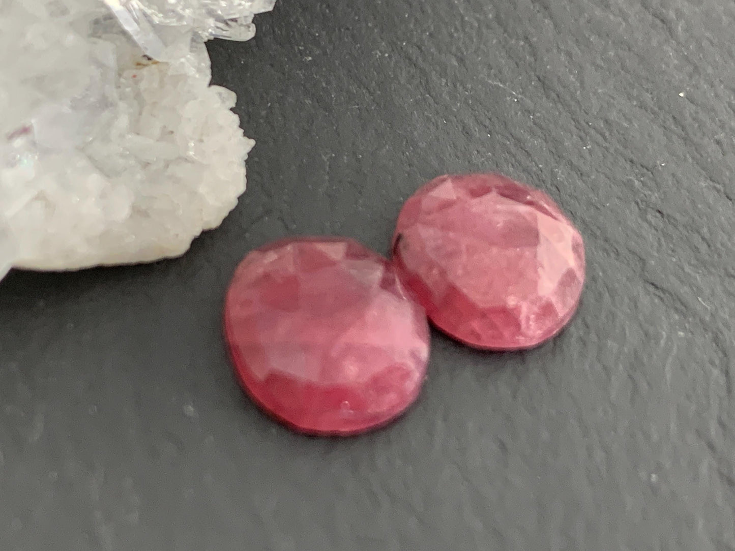 Faceted Ruby pair 8x9x3mm cabochon