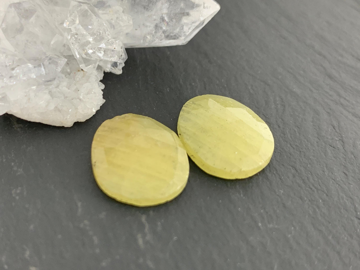 Faceted Yellow Sapphire pair 12x15x3mm cabochon