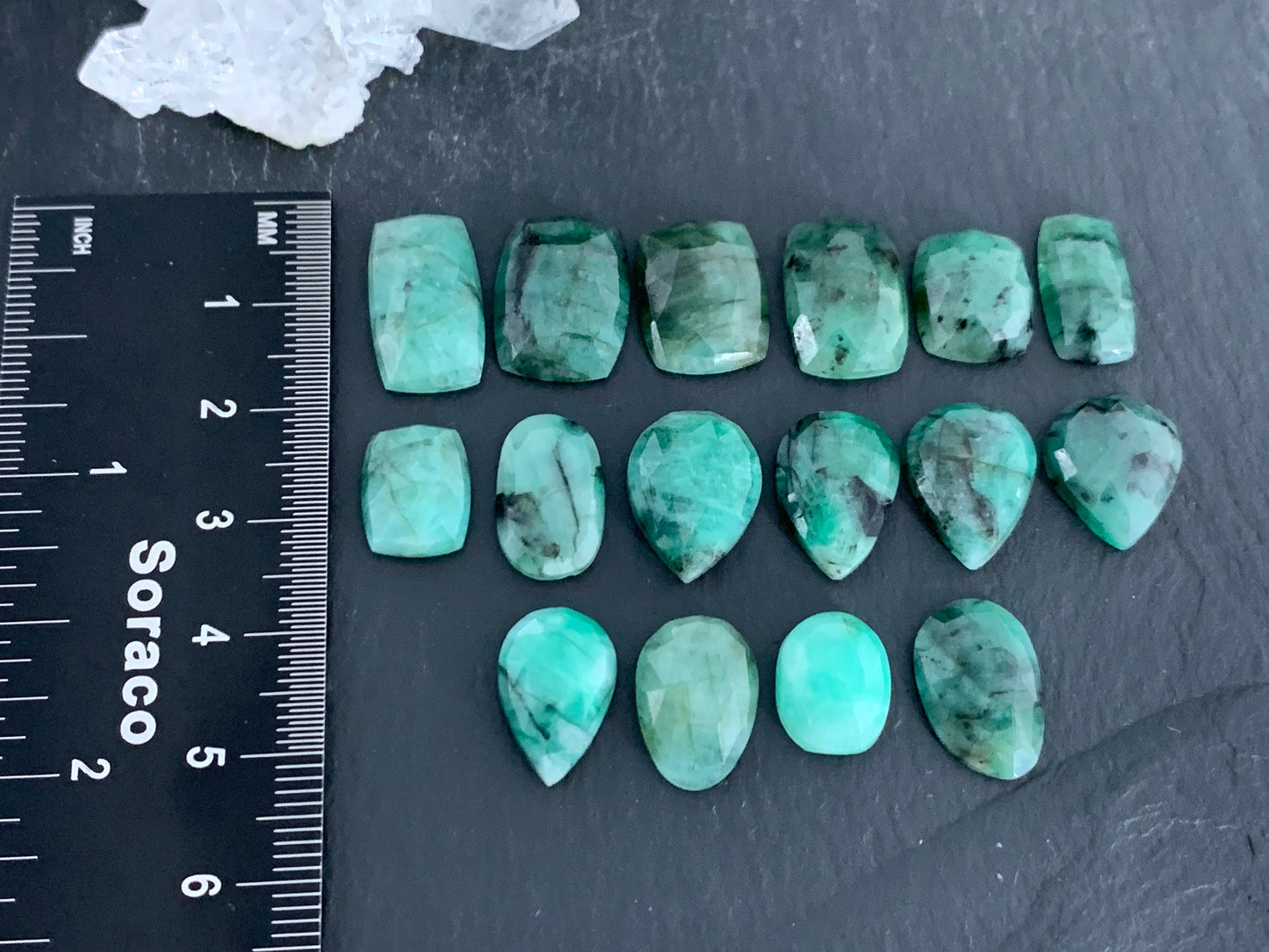 Faceted Emerald 11-17mm long cabochon