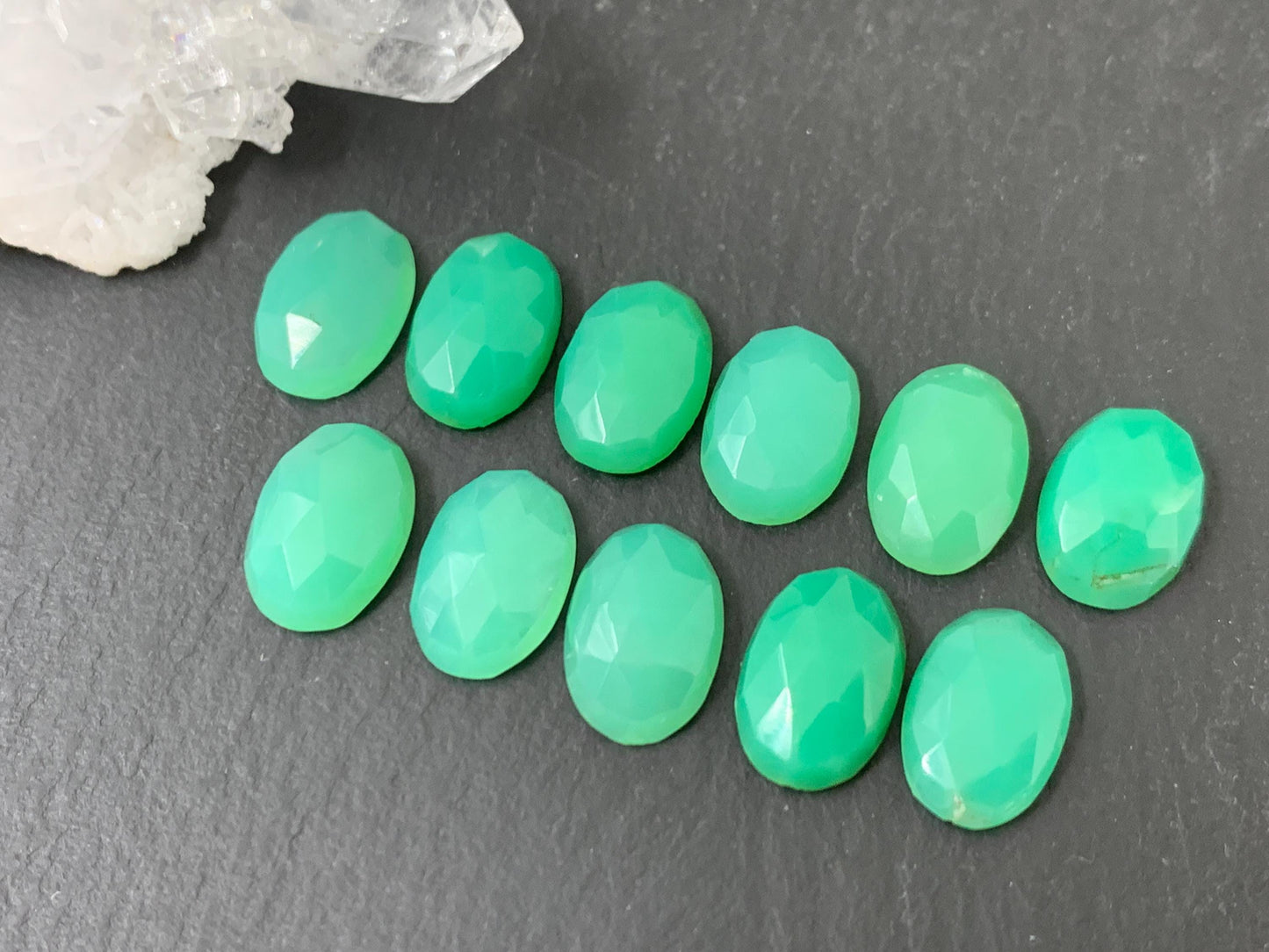 Faceted Chrysoprase oval 8x12mm cabochon