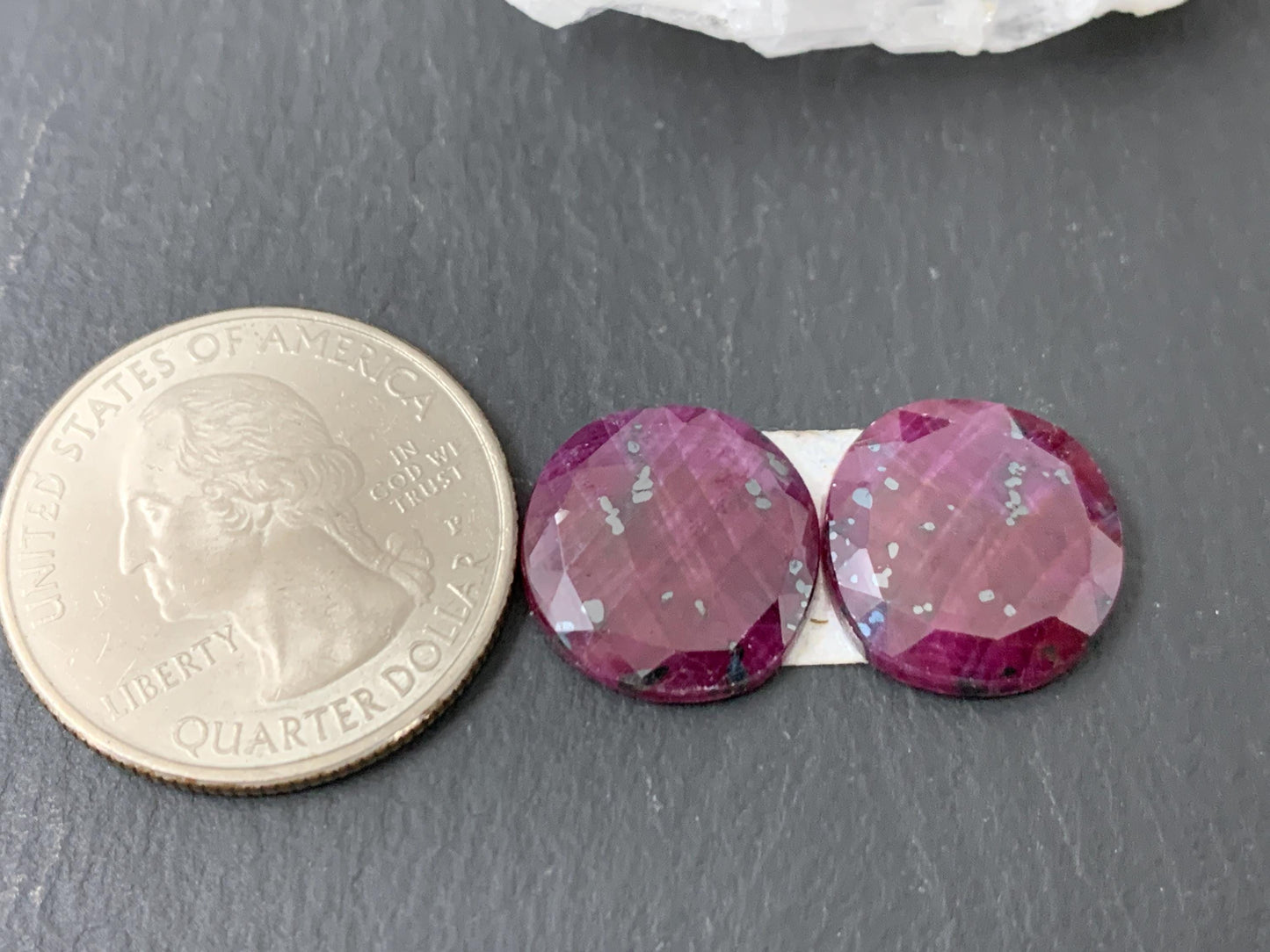 Faceted Ruby pair 14x14x3.5mm cabochon