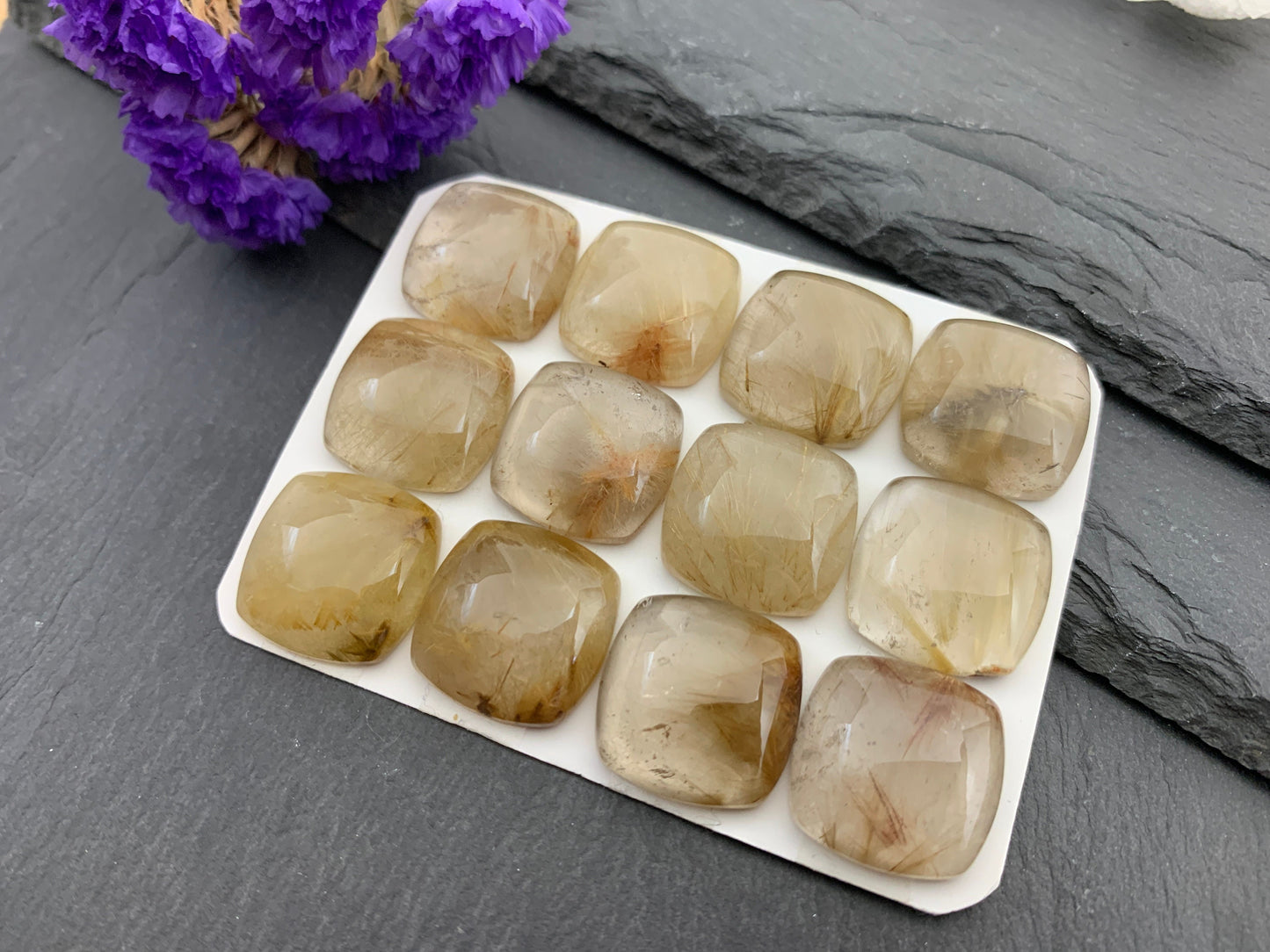 Rutilated Quartz square 18mm cabochon - Calibrated cabochons