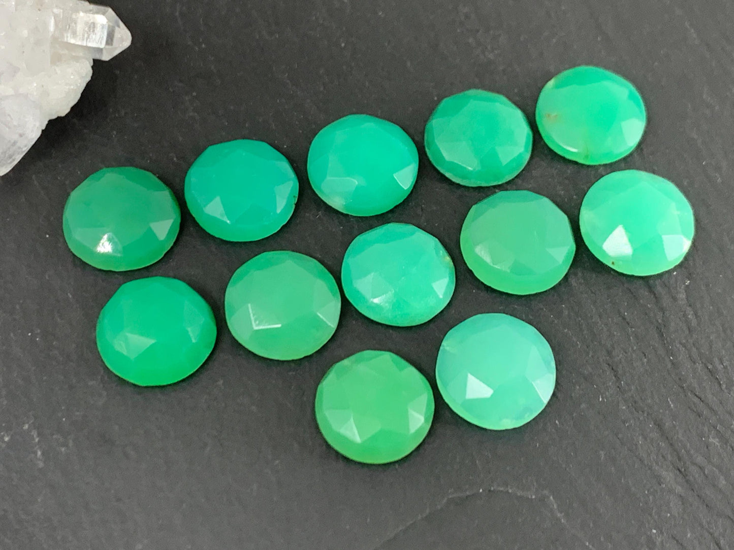 Faceted Chrysoprase Cabochon 10mm - Green Round Gemstone, Premium Jewelry Parts