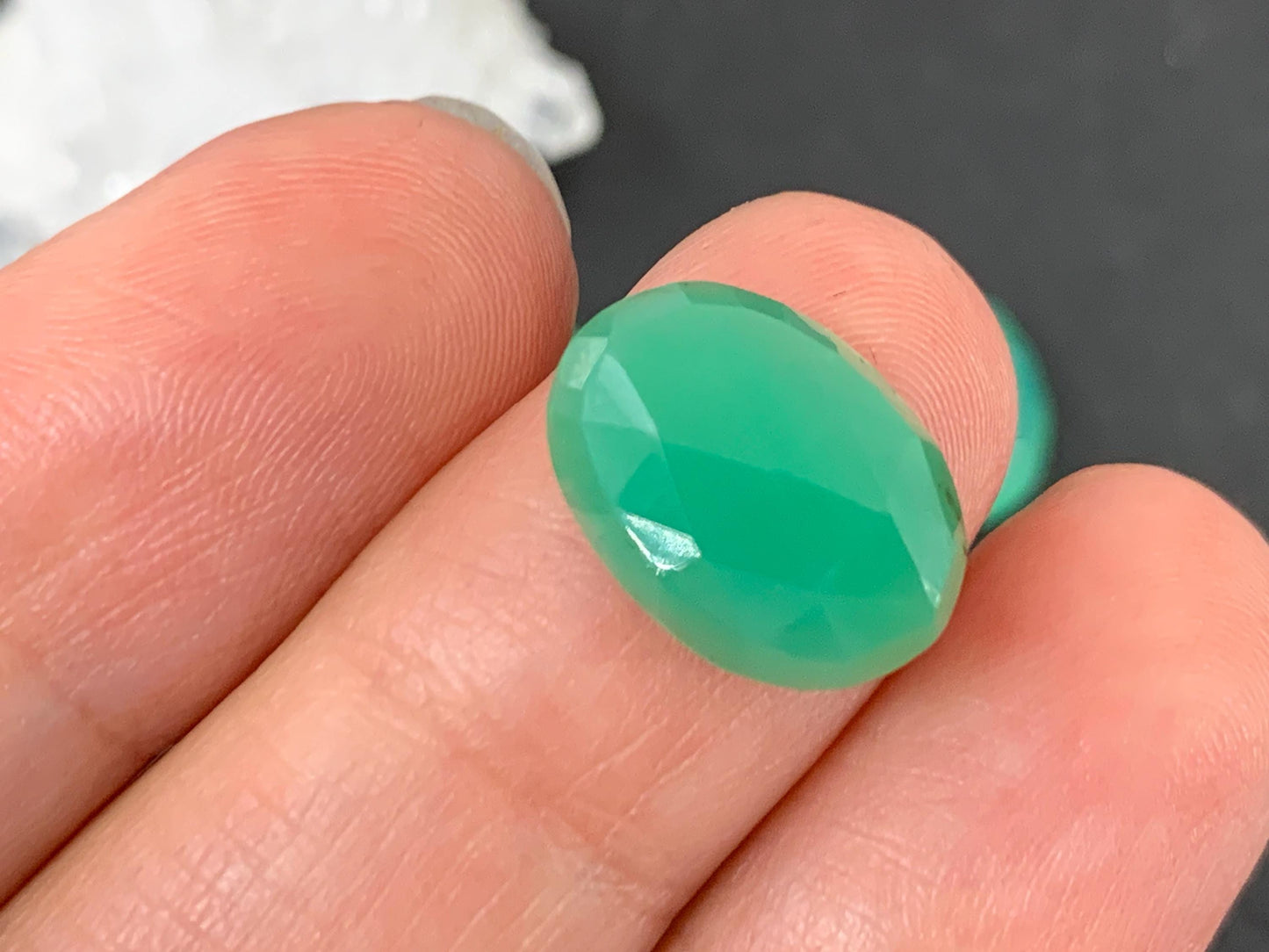 Faceted Chrysoprase Cabochon 10x14mm Oval Green Gemstone - Rose Cut Stone