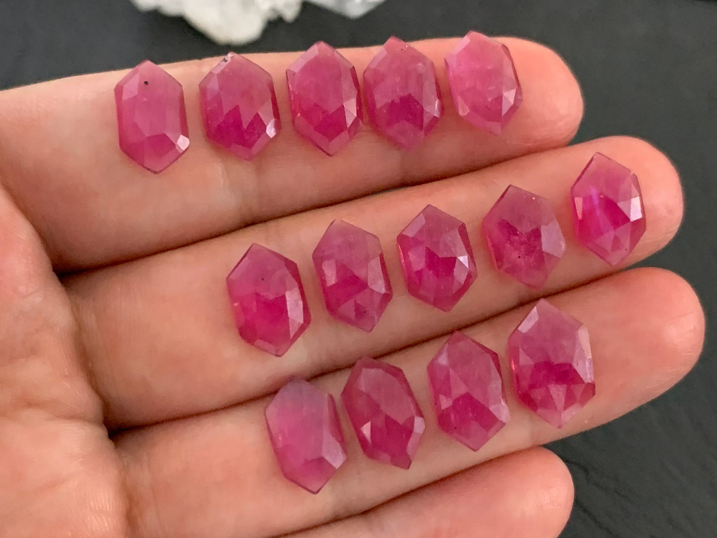 Faceted Thailand pink Sapphire long hexagon 12mm long cabochon