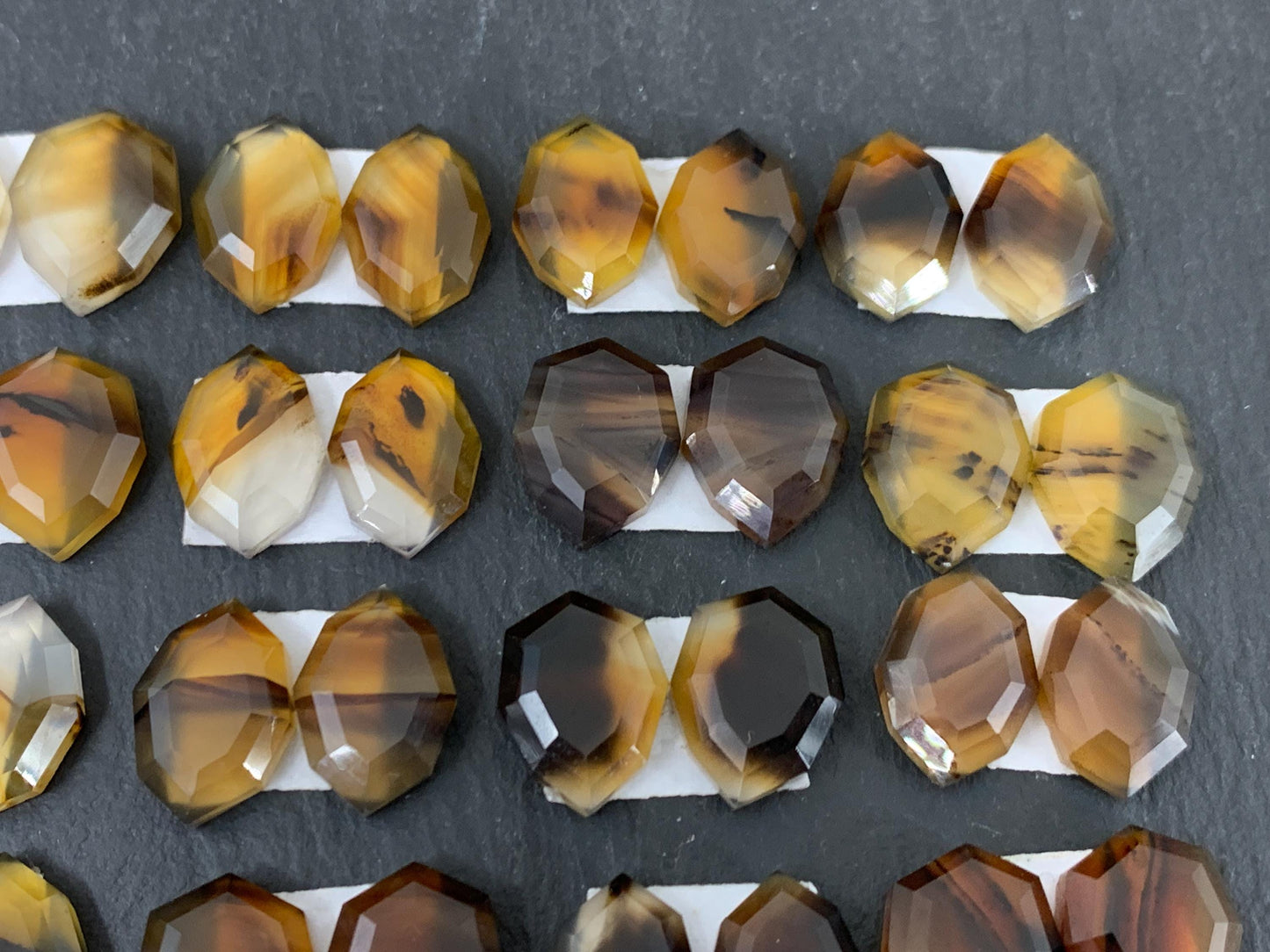 Faceted Montana Agate 14mm long cabochon - Buy by pair