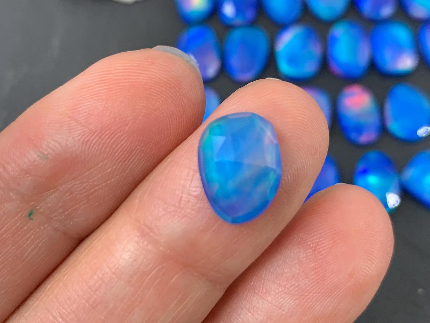 Faceted Aurora Opal oval, free form 11-13mm long doublet cabochons - Doublet cabochons