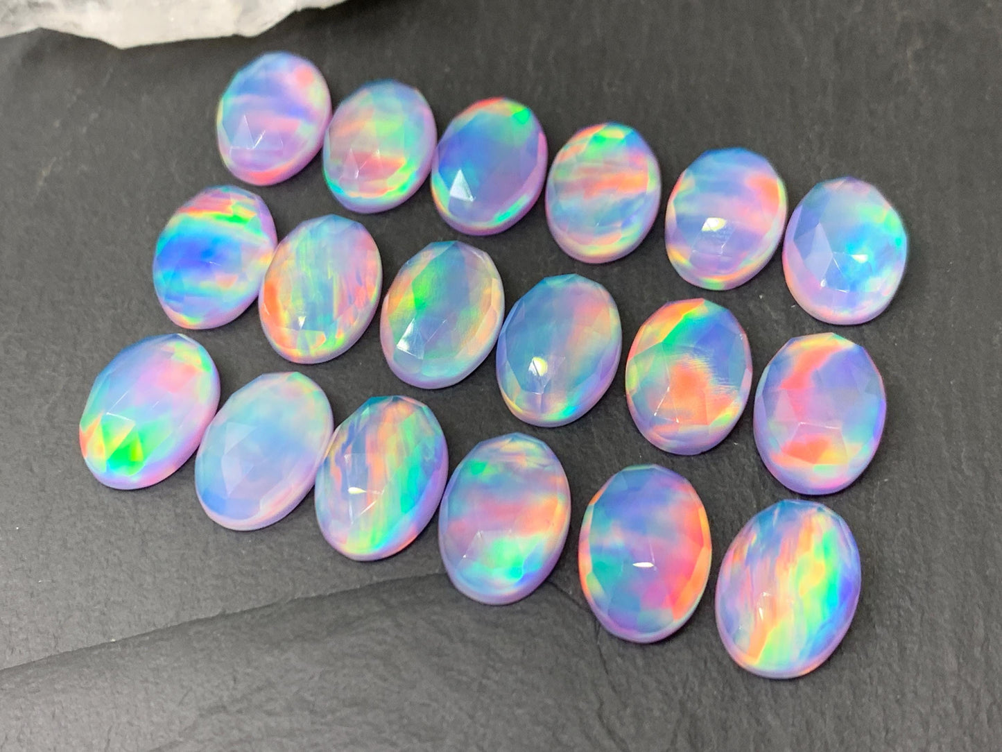 Faceted Aurora Opal oval 10x14mm cabochons - Doublet cabochons