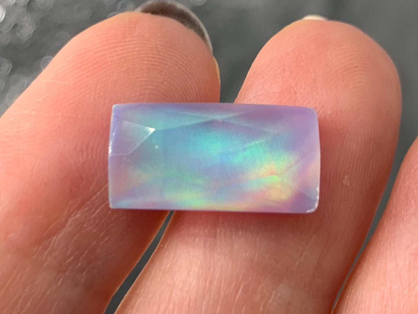 Faceted Aurora Opal rectangle 8x15-16mm cabochon - Doublet cabochon