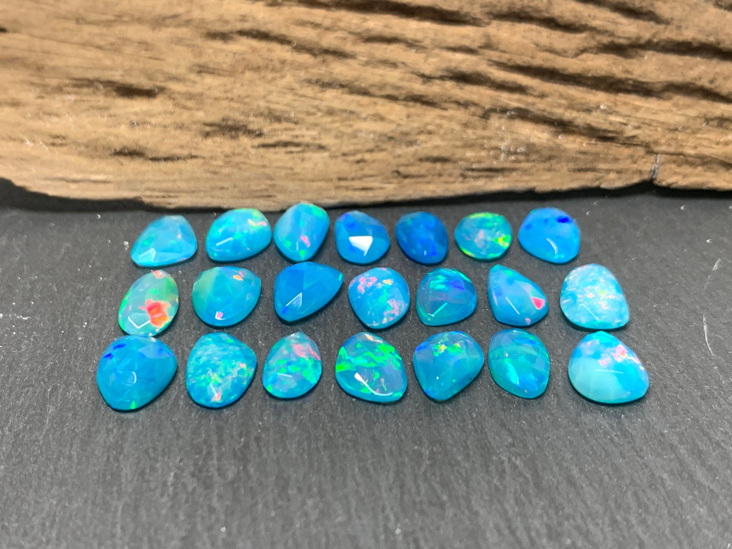 Faceted Blue Ethiopian Opal 8-10mm long cabochon