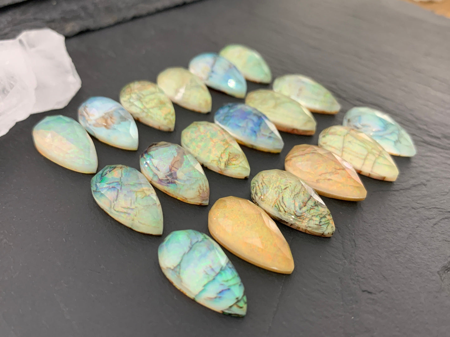 Faceted Monarch Opal pear 10x20mm cabochons - Doublet cabochons (AO65-3)