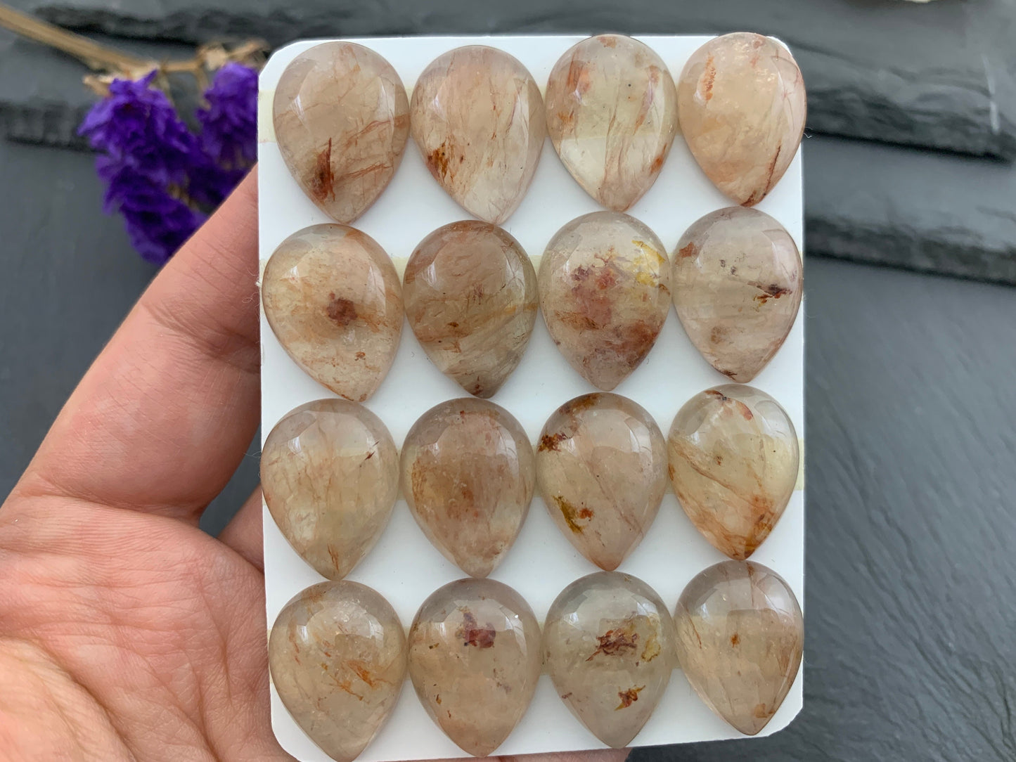 Blood Quartz pear 15x20mm cabochon - Calibrated cabochons