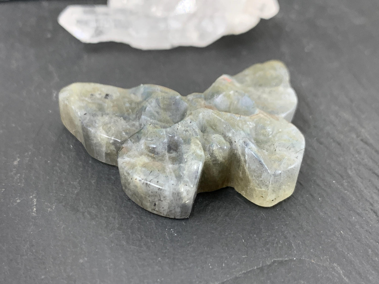 Labradorite Butterfly Carving – Natural 28x40mm Ghost Face Flat Back Gem