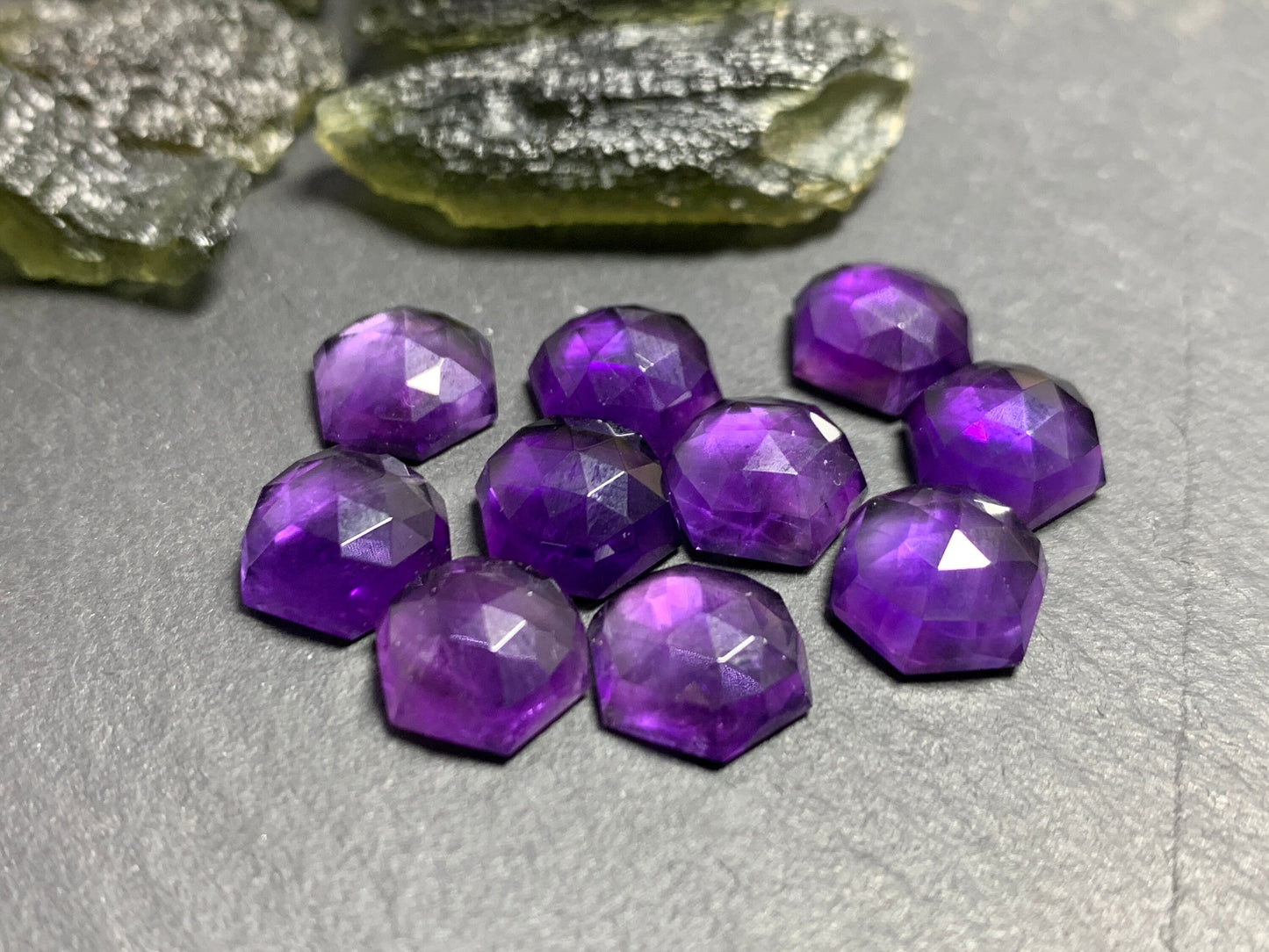 Faceted Amethyst hexagon 9mm Cabochon