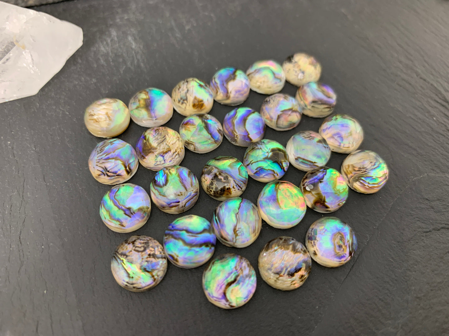 Faceted Abalone round 10mm doublet cabochon