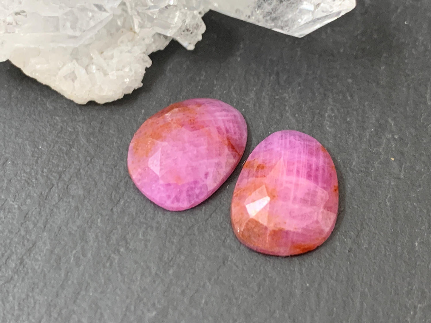 Faceted Ruby pair 10x13x3mm cabochon