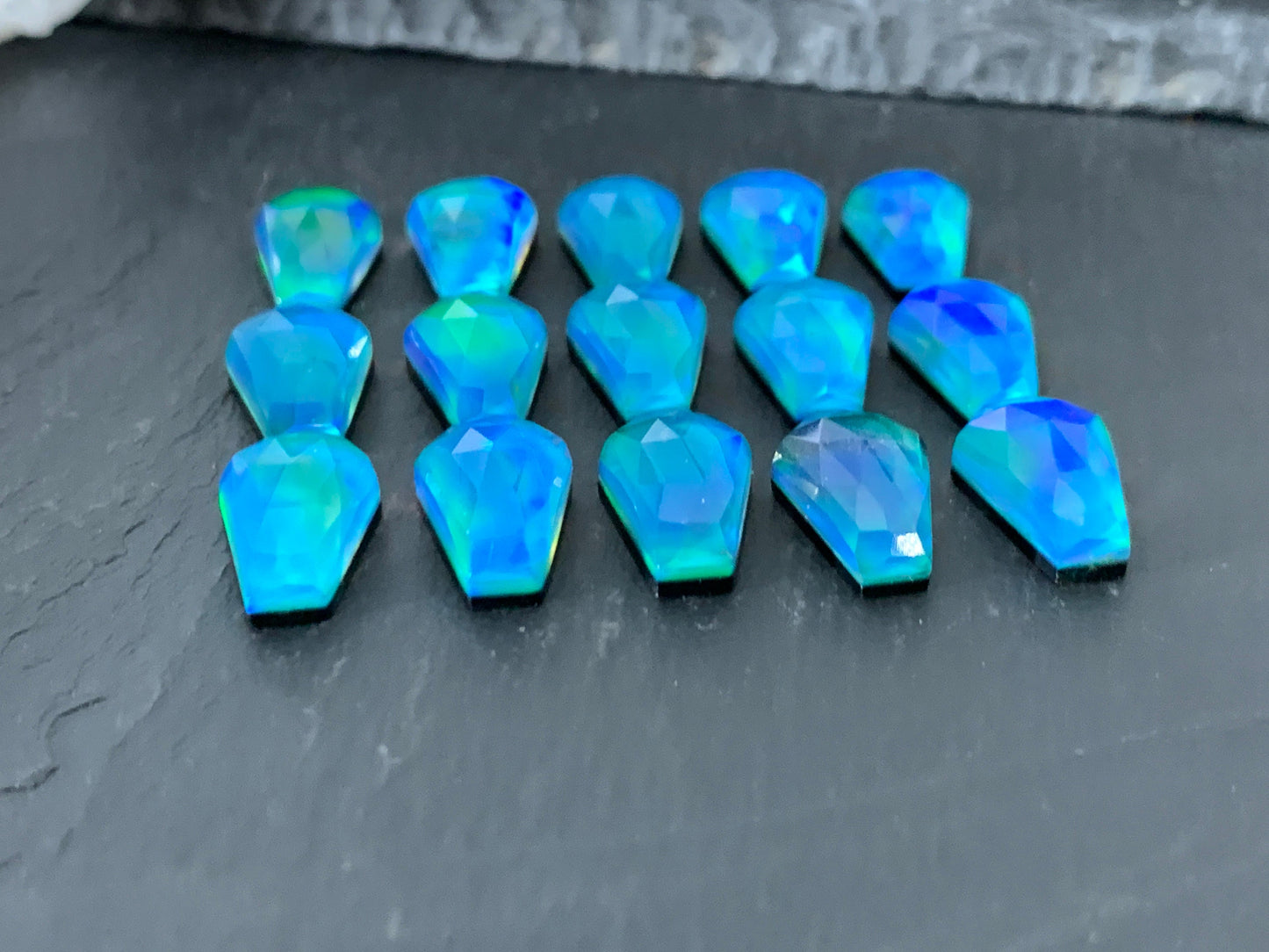 Faceted Aurora Opal coffin 10x16mm cabochon - Doublet cabochons