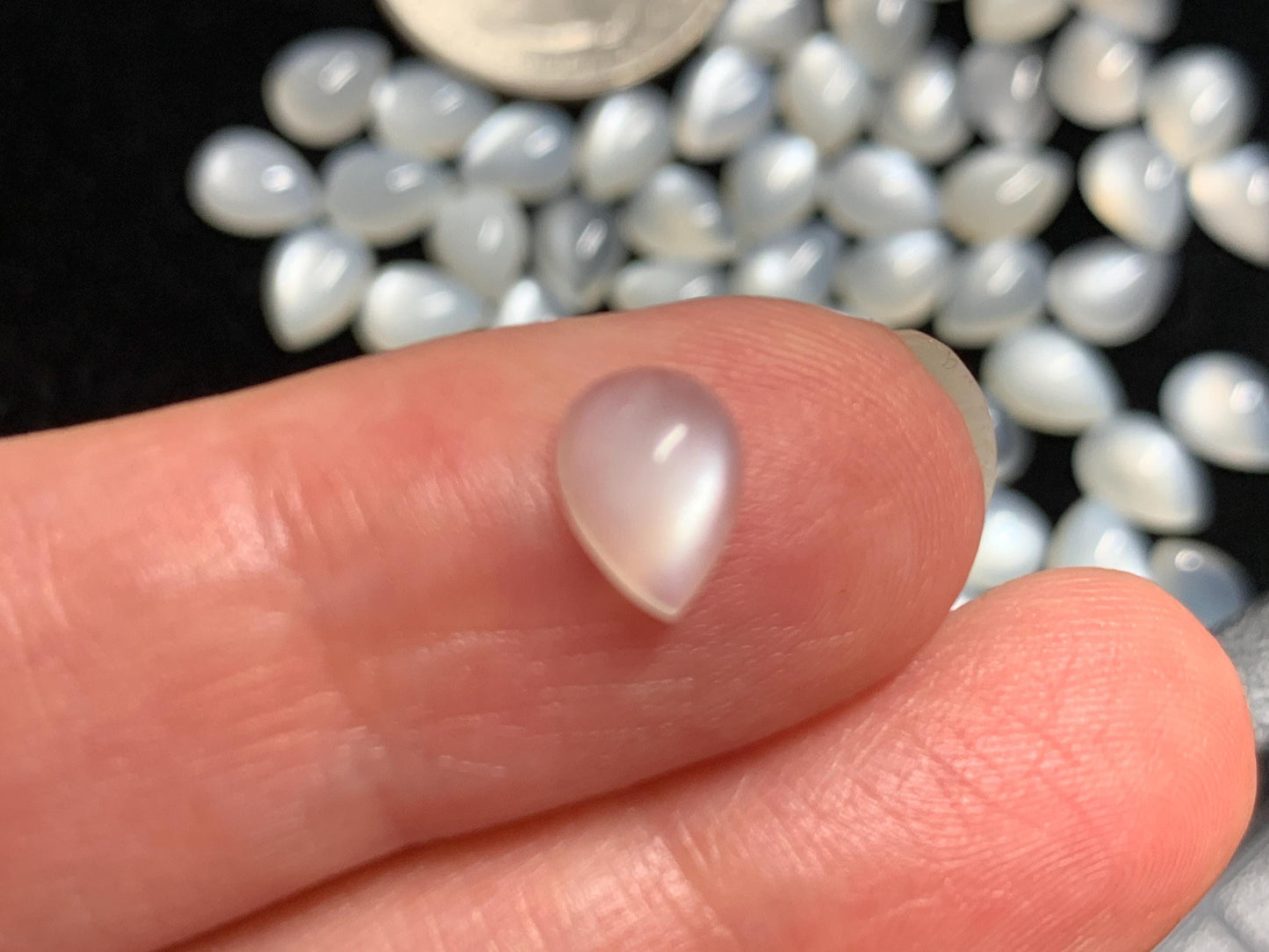 White Moonstone pear 6x8mm cabochon